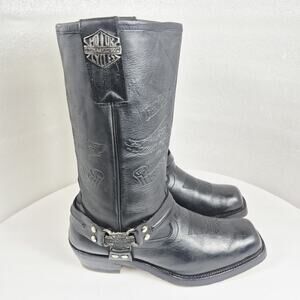 Harley Davidson Harness Motorcycle Boots Mens Blk Leather USA Sz 10 Vtg Sq. Toe